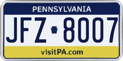PA license plate JFZ8007