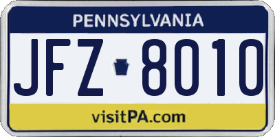 PA license plate JFZ8010