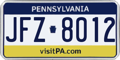 PA license plate JFZ8012