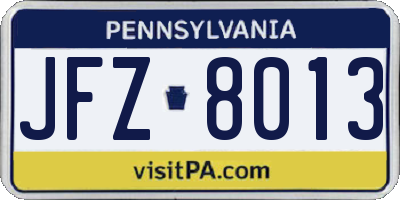 PA license plate JFZ8013