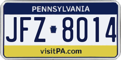 PA license plate JFZ8014
