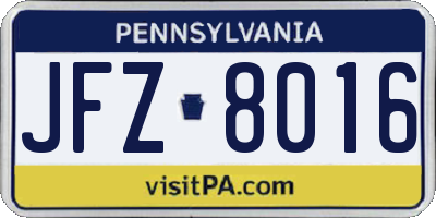 PA license plate JFZ8016