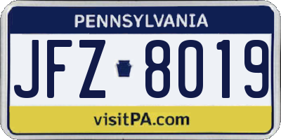 PA license plate JFZ8019