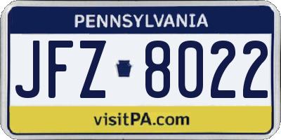 PA license plate JFZ8022