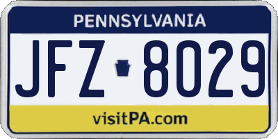 PA license plate JFZ8029