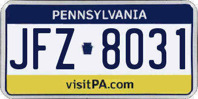 PA license plate JFZ8031