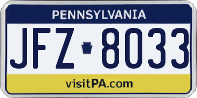 PA license plate JFZ8033