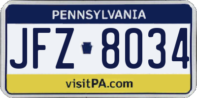 PA license plate JFZ8034