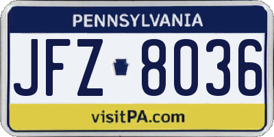 PA license plate JFZ8036
