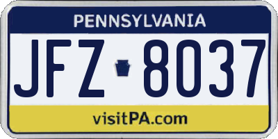 PA license plate JFZ8037