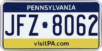 PA license plate JFZ8062