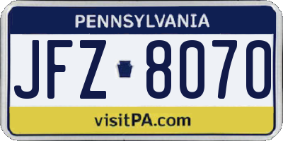 PA license plate JFZ8070