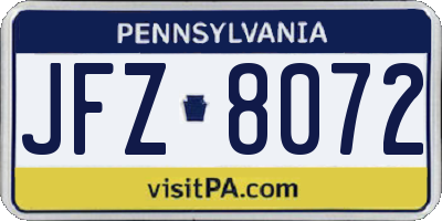 PA license plate JFZ8072