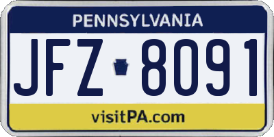 PA license plate JFZ8091