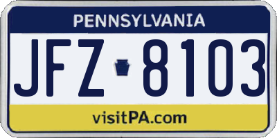 PA license plate JFZ8103
