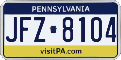 PA license plate JFZ8104