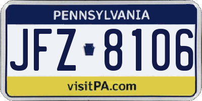 PA license plate JFZ8106