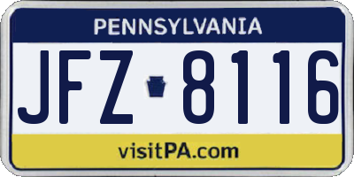 PA license plate JFZ8116