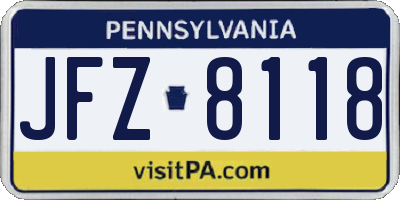 PA license plate JFZ8118