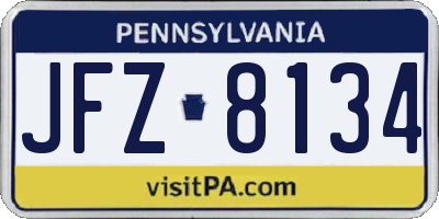 PA license plate JFZ8134