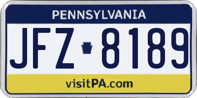 PA license plate JFZ8189