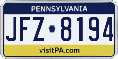 PA license plate JFZ8194