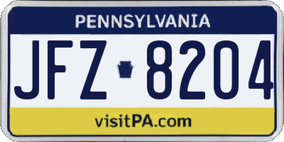 PA license plate JFZ8204