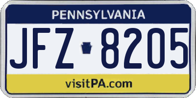 PA license plate JFZ8205