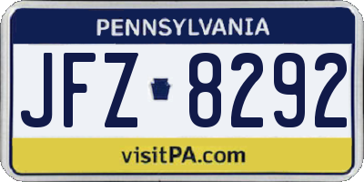 PA license plate JFZ8292