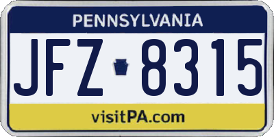 PA license plate JFZ8315