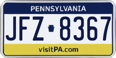 PA license plate JFZ8367