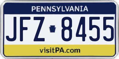 PA license plate JFZ8455