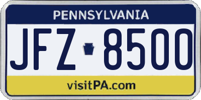 PA license plate JFZ8500