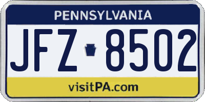 PA license plate JFZ8502