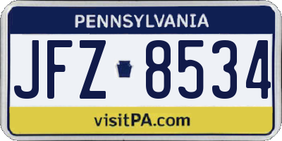 PA license plate JFZ8534