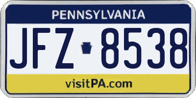 PA license plate JFZ8538