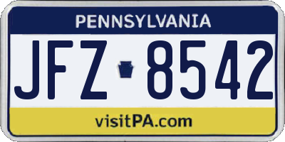 PA license plate JFZ8542
