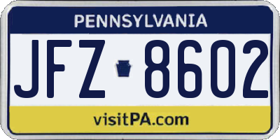 PA license plate JFZ8602