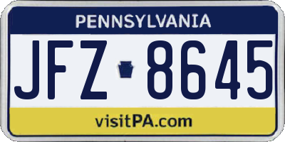 PA license plate JFZ8645