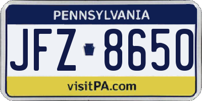 PA license plate JFZ8650