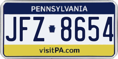 PA license plate JFZ8654