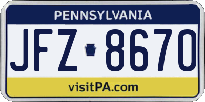 PA license plate JFZ8670
