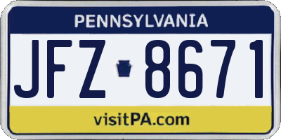 PA license plate JFZ8671