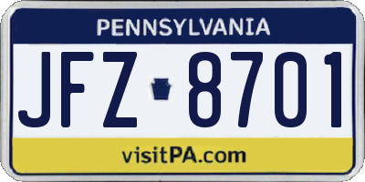 PA license plate JFZ8701