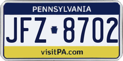PA license plate JFZ8702