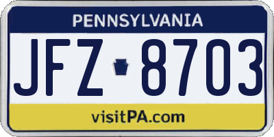 PA license plate JFZ8703