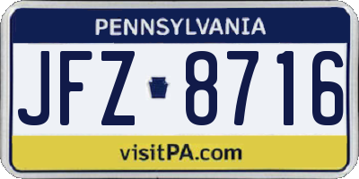 PA license plate JFZ8716