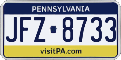 PA license plate JFZ8733