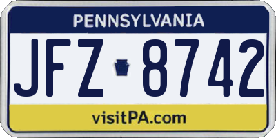 PA license plate JFZ8742