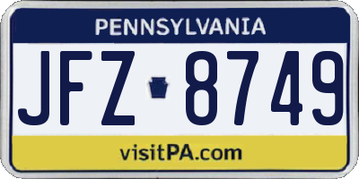 PA license plate JFZ8749